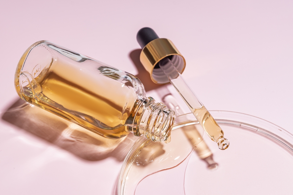 Dropper,Glass,Bottle,Branding,Mockup.,Cosmetic,Pipette.,Trendy,Pink,Background.